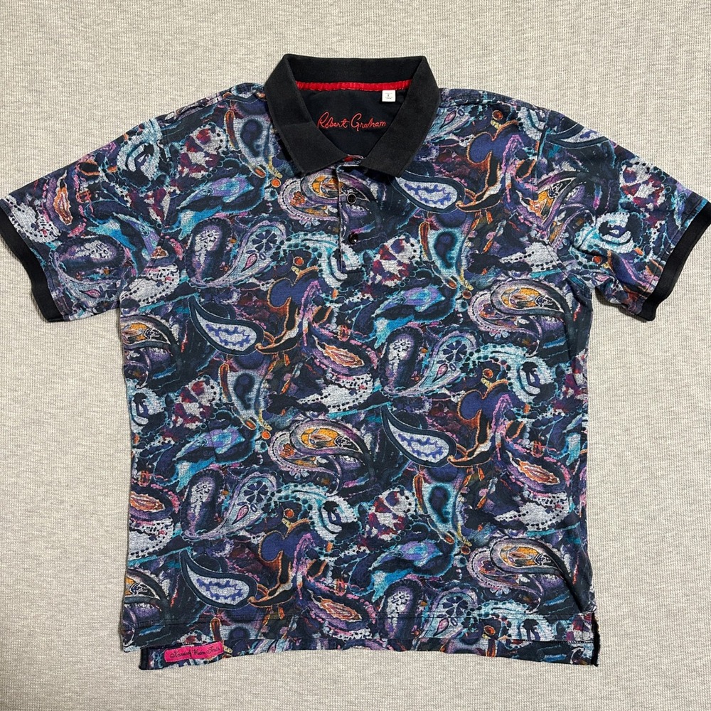 Robert Graham Classic Fit Paisley Polo Shirt Multicolor Short Sleeve Mens Size L